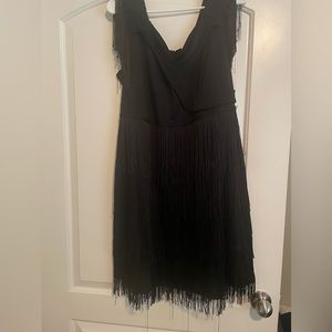 Fringe off the shoulder dress